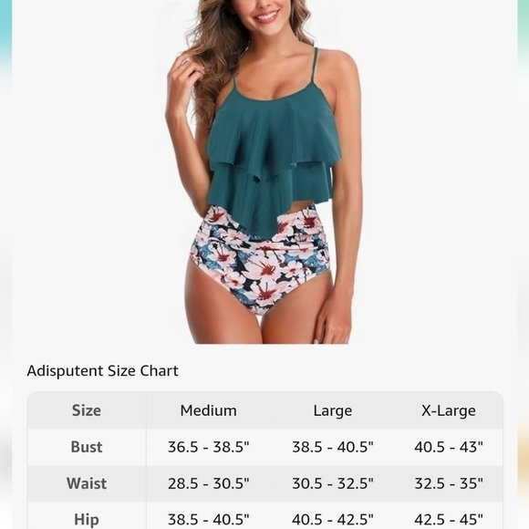 Womens Tankini Swimsuit Ruffled Top with High Waisted Bottoms•Large - Picture 3 of 10